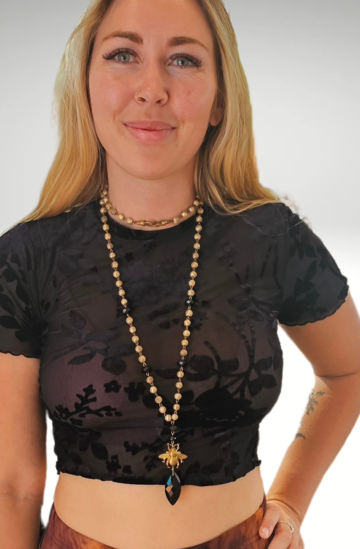 Bumble Bee Vintage Brass & Swarovski Crystal Pendant