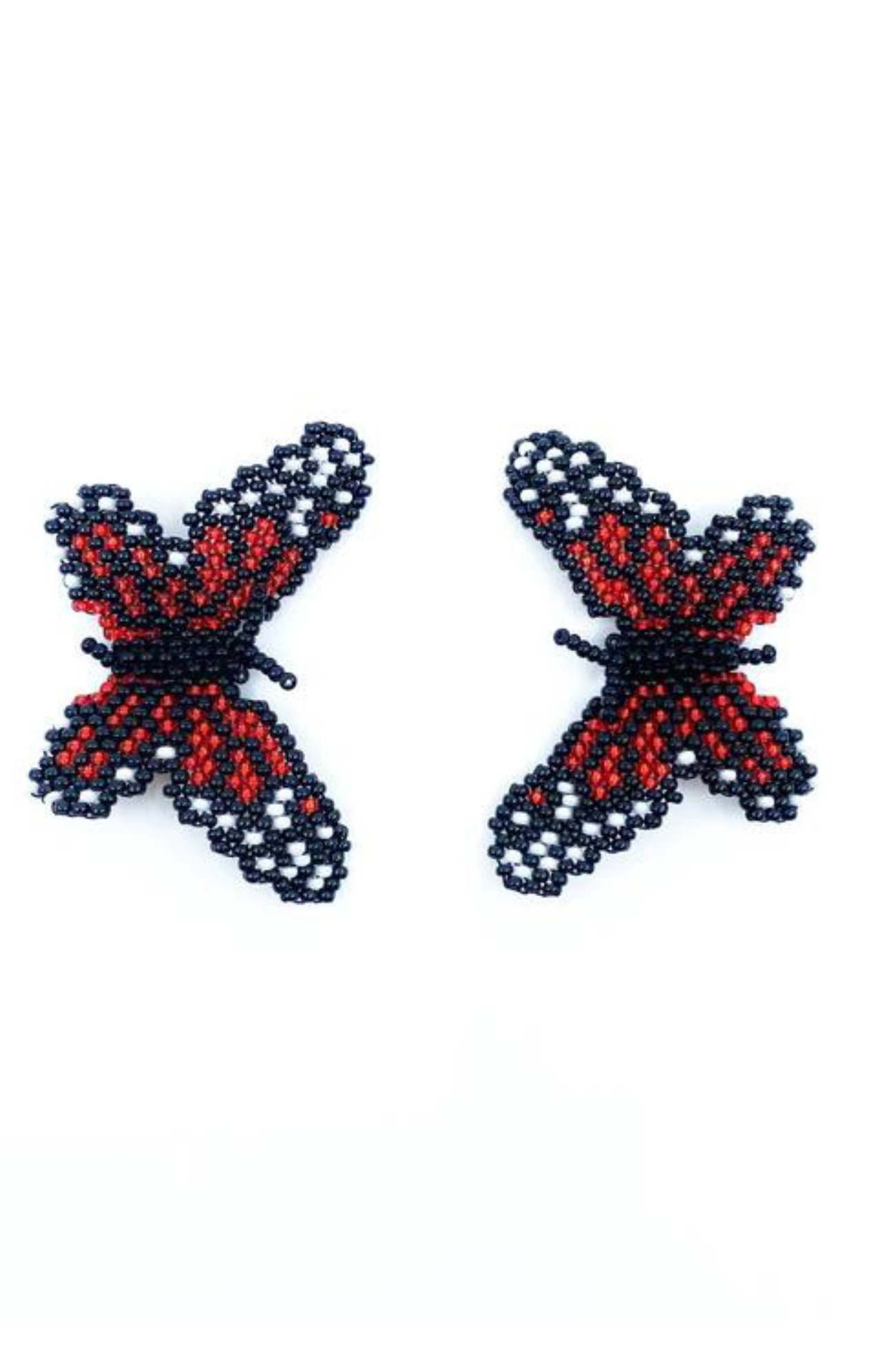 Papillon Earrings, hand beaded in Colombia.