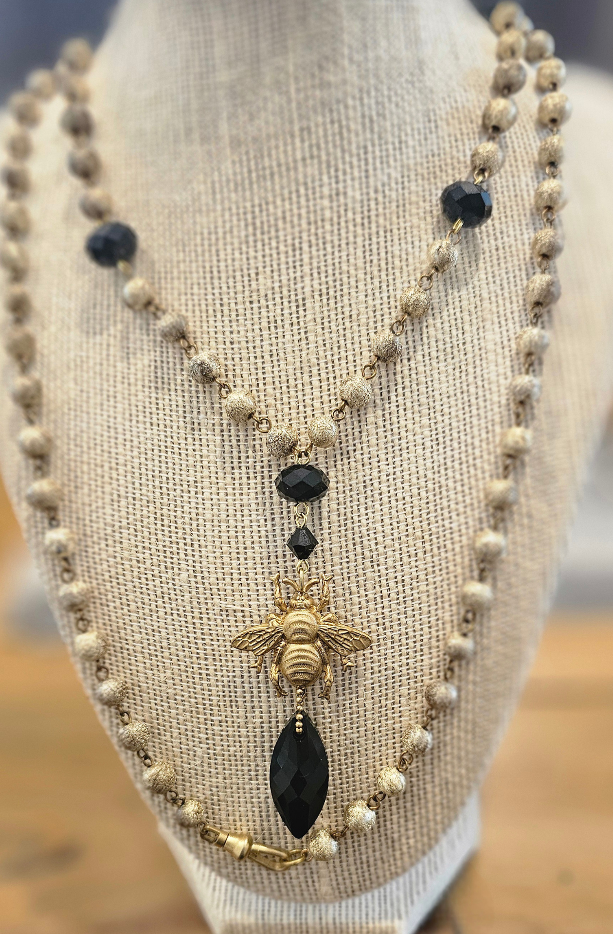Bumble Bee Vintage Brass & Swarovski Crystal Pendant