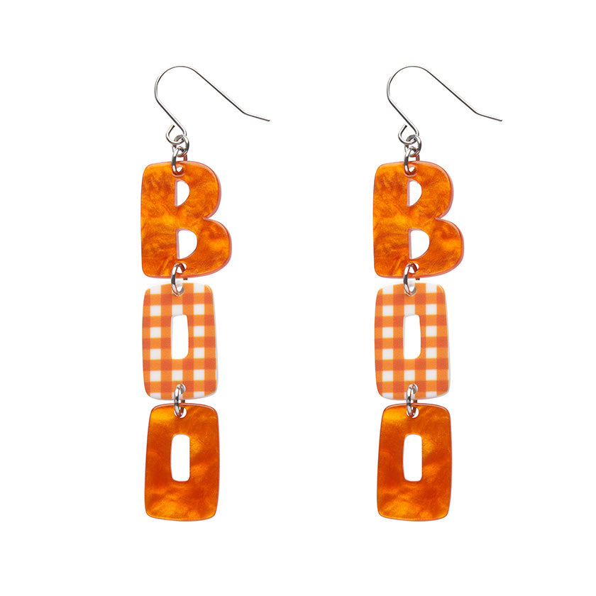 BOO Gingham Drop Earrings- Orange