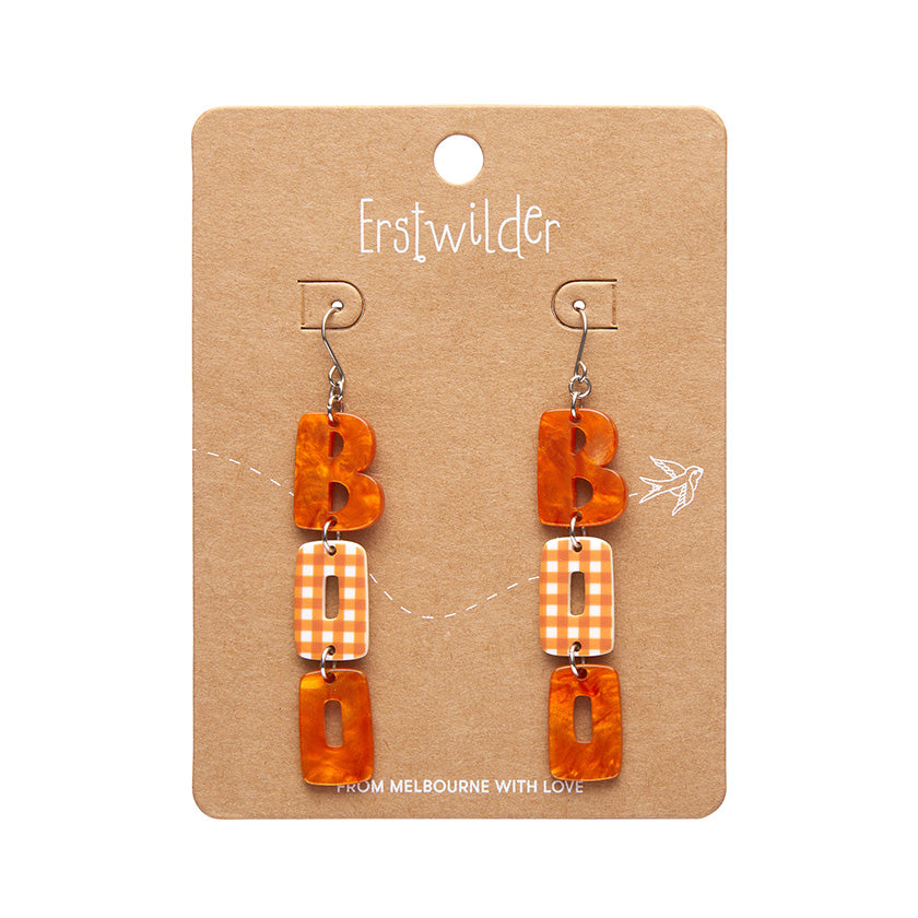 BOO Gingham Drop Earrings- Orange