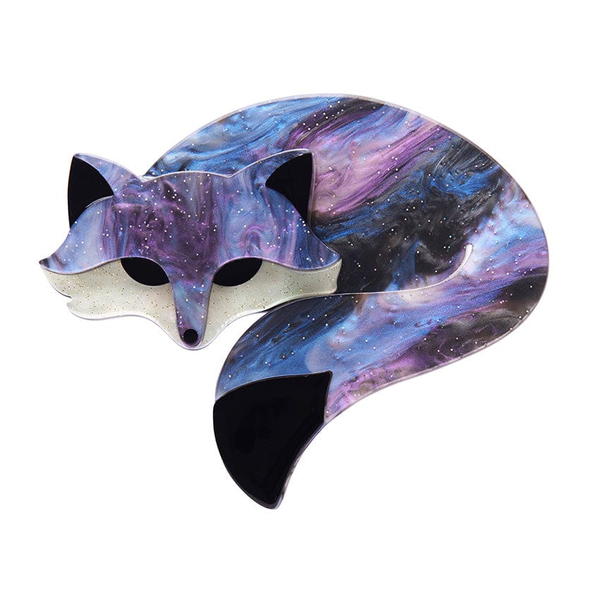 Saffron the Sleeping Fox, Erstwilder Brooch. Lilac Glitter