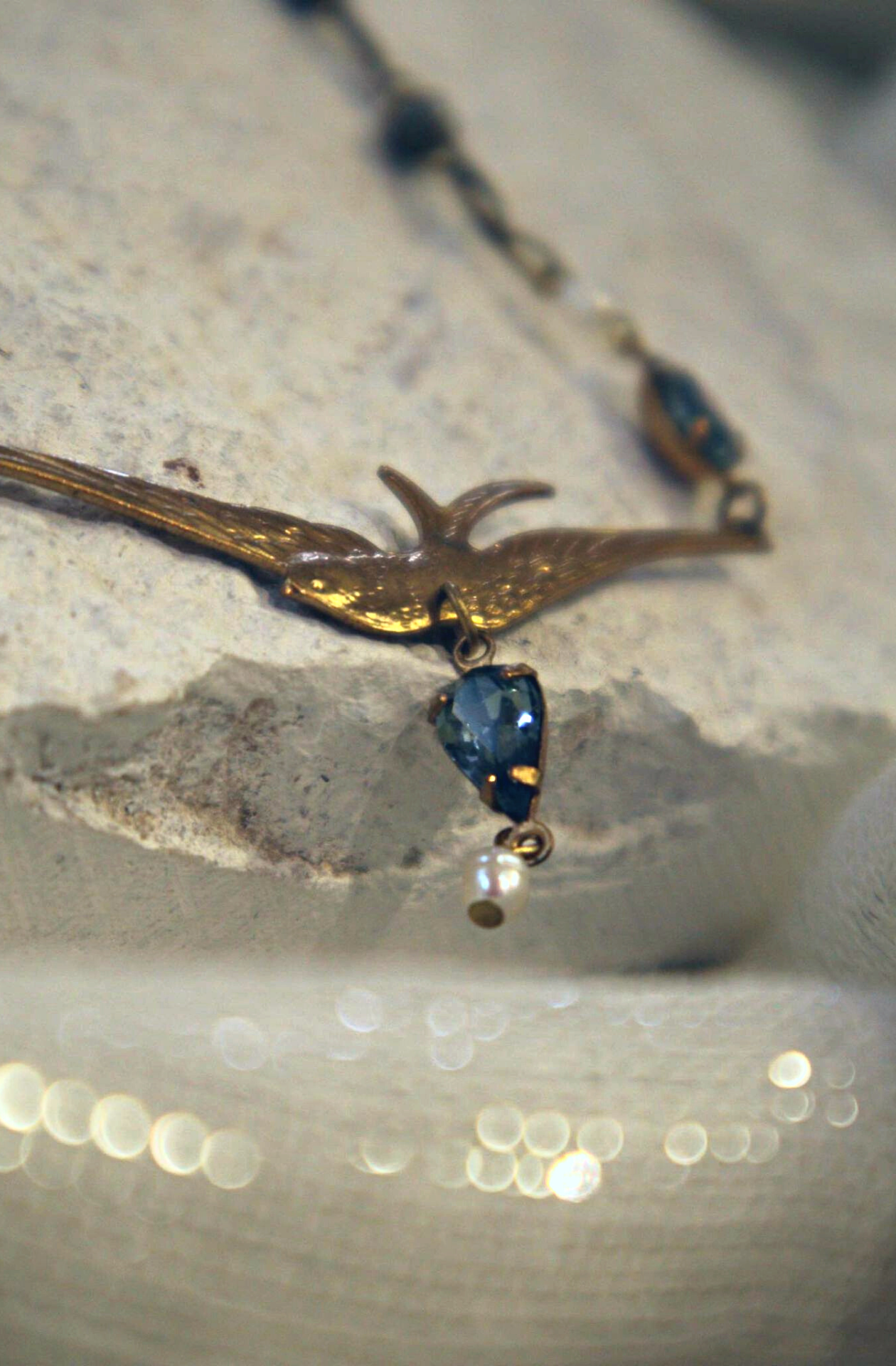 Swallow Vintage Necklet. Indian Sapphire Swarovski crystals.