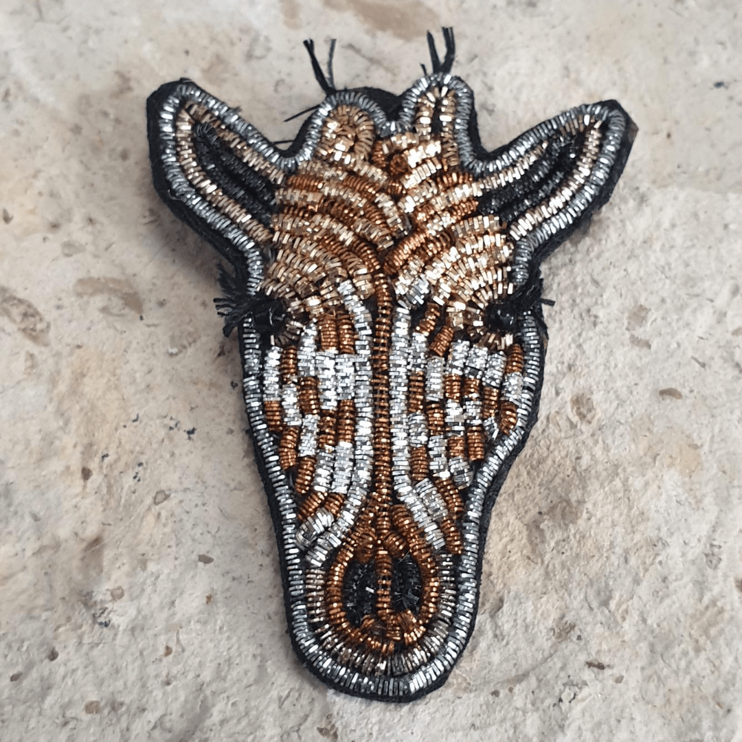 Fundraiser handmade Daisy the Giraffe brooch unique to Where The Wilde Things Are - designed in Melbourne, inspired by Daisy Rothschild Giraffe Kenya.