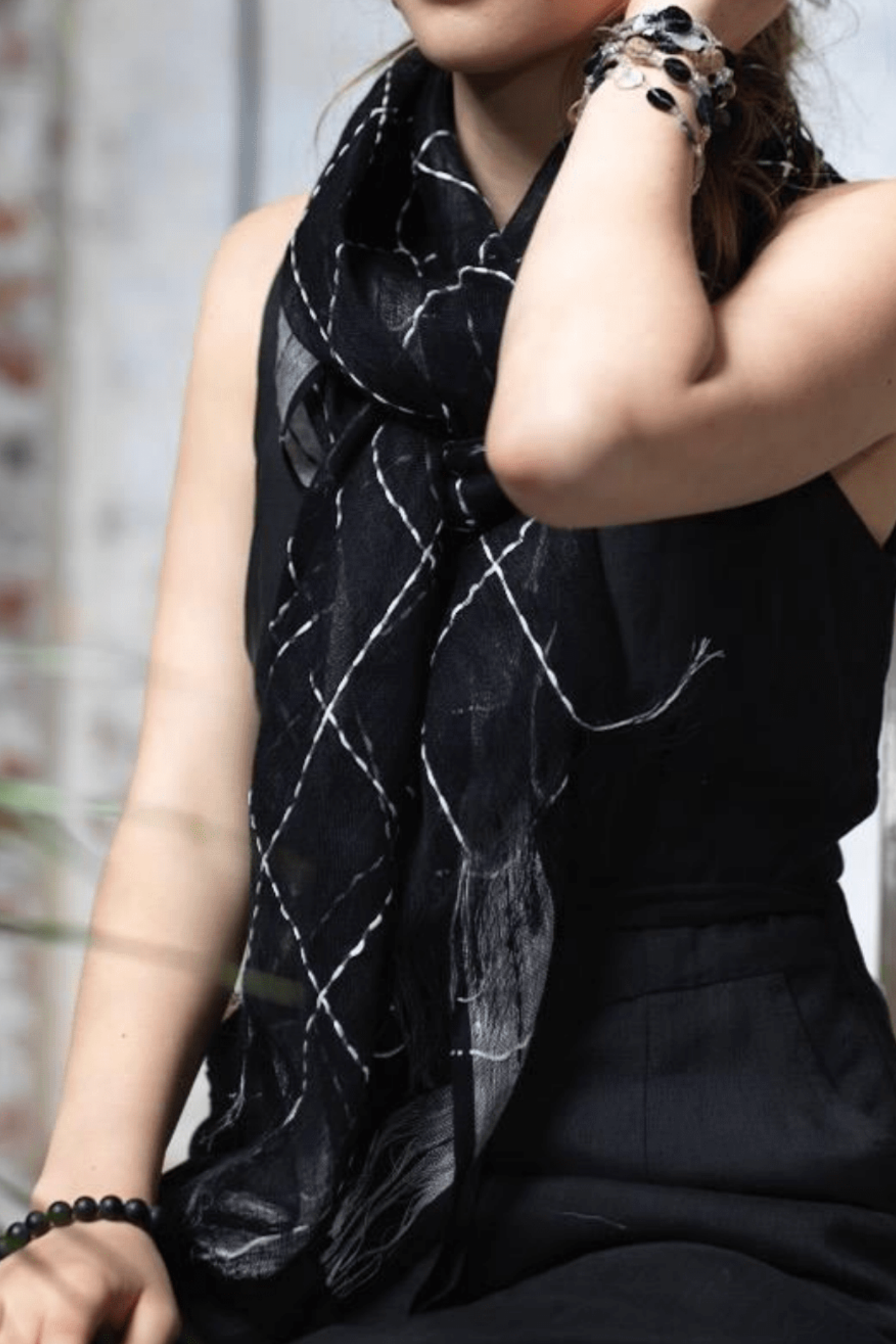 Black online linen scarf
