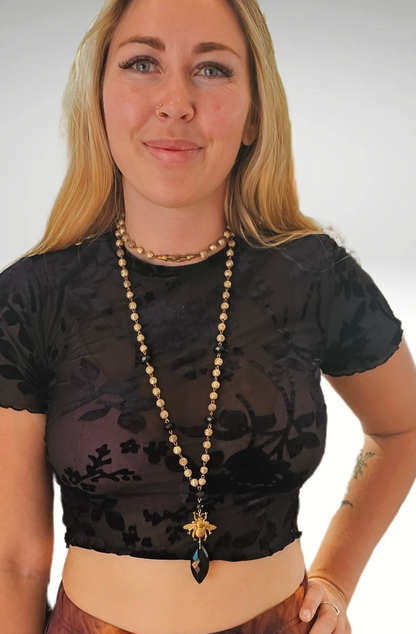 Bumble Bee Vintage Brass & Swarovski Crystal Pendant