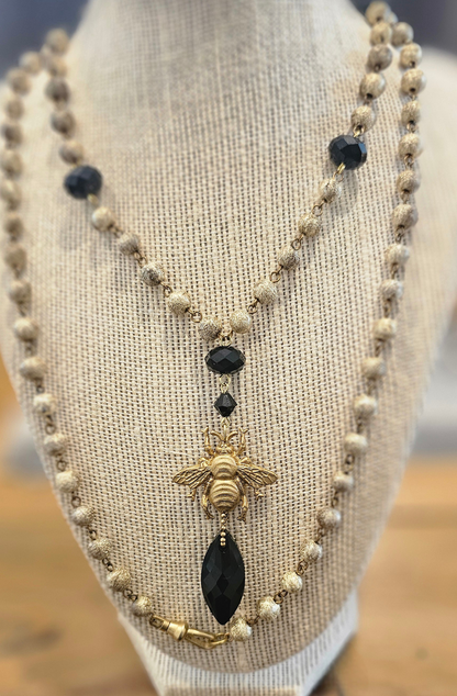 Bumble Bee Vintage Brass & Swarovski Crystal Pendant