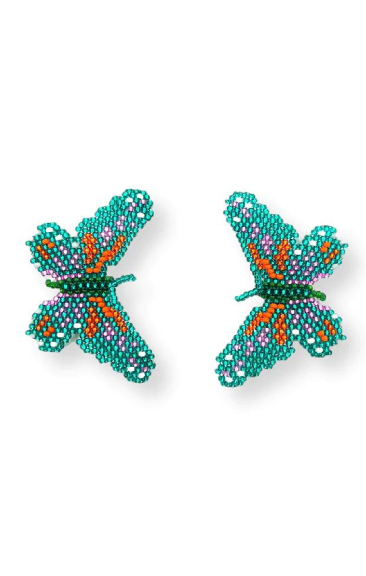 Papillon Earrings, hand beaded in Colombia.