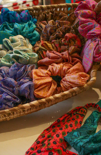 Carnivale vintage sari silk scrunchie. 100% silk. Cobalt Blue Only