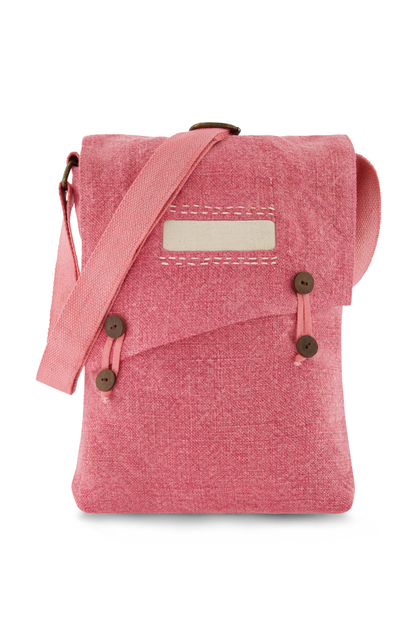 Eco-friendly jute soft sided cross body or shoulder bag, vegan friendy with long adjustable strap in beautful shade of lipstick pink