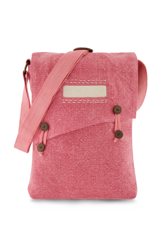 Eco-friendly jute soft sided cross body or shoulder bag, vegan friendy with long adjustable strap in beautful shade of lipstick pink