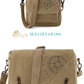 measurements showing the size comparison of 2 canvas crossbody bags on a white background