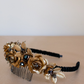 Wilde At Heart Melbourne handmade label brass headband set with Blue Metallic Swarovski crystals| side view