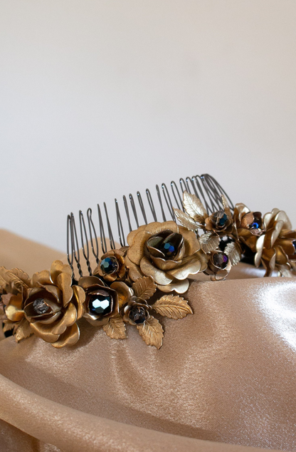 Wilde At Heart Melbourne handmade label brass headband set with Blue Metallic Swarovski crystals