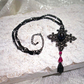 Amalfi Hematite Cross Pendant. Swarovski Fuchsia Crystal