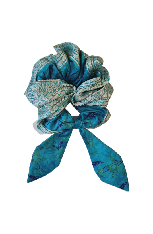 Carnivale vintage sari silk scrunchie. 100% silk. Cobalt Blue Only