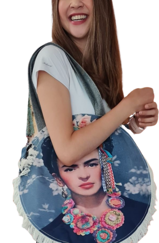 Frida Kahlo handmade, individual, recycled jeans bag
