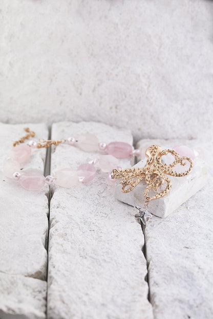rose quartz and pearl necklace